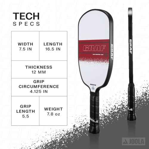 JOOLA Agassi GRAF Champion 12mm Pickleball Paddle - Sandblasted Pickleball Racket Increases Spin & Control - Agassi Shape with Extended Sweet Spot - UPA-A Certified - USAP Approved - NFC Chip Enabled
