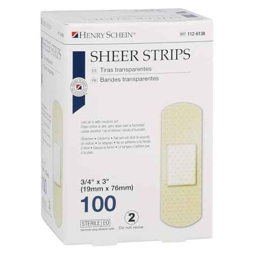 Henry Schein Adhesive Sheer Bandage Strips, 3/4" x 3", Sterile, Box of 100 Bandages