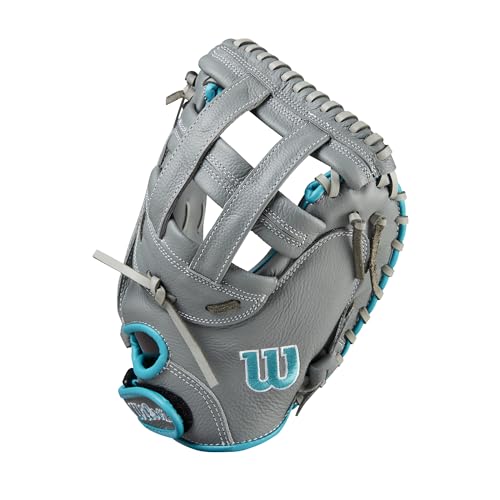 Wilson 2024 A500¢â Siren¢â 32¡± Youth Fastpitch Softball Catcher¡¯s Mitt - Right Hand Throw, Grey/Teal/White