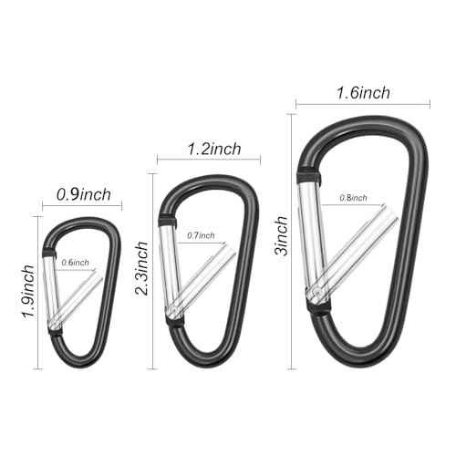 Carabiner Clip Multi Size Pack, Aluminum Carabiner Includes Small 2 Inch Carbineers, Medium 2.3" D Ring Clip, Large 3 Inch Caribiner Heavy Duty for Backpack
