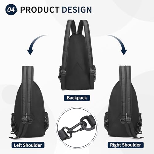 Convertible Sling Bag Crossbody Backpack, 12.9-Inch Pads Bags with Headphone Jack Shoulder Bag Casual Pack for Women Men Hiking Travel Cycling (Black)