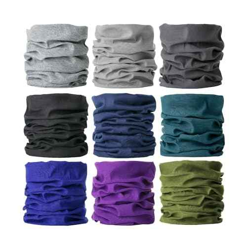 UNCO- Neck Gaiters, 9 Pack, Neck Gaiter, Gators Face Mask, Neck Gator, Head Scarf for Men, Headwraps for Women, Face Cover for Sun Protection, Head Wraps for Men, Bandanas for Women, Bandana