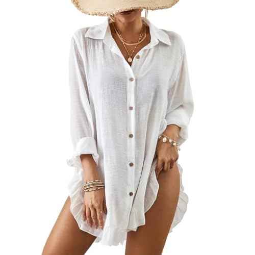 Bsubseach Long Sleeve Swimsuit Coverup for Women Button Down Bathing Suit Cover Up Shirt Casual Beach Dress Black S