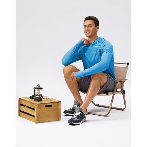 Pudolla Men's Sun Protection Hoodie Shirts UPF 50+ Rash Guard SPF Long Sleeve Fishing Shirt for Men Swim Hiking Boating