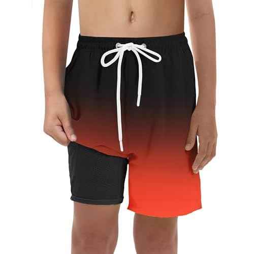 Boys Swim Trunks with Compression Liner UPF 50+ Quick Dry Bathing Suit Kids Beach Shorts Swimwear 7-20T