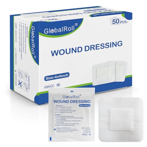 Island Dressing Bordered Gauze 4"x4", 50 Individually Packed Non-Stick Pad in Center with Adhesive Border,Soft Absorbent Medical Grade Dressing Gauze Pad for Wound Care and First Aid