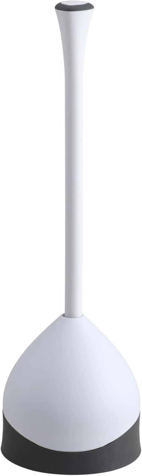 Clorox Toilet Plunger - Heavy-Duty Design with Non-Skid Rubber Base | Compact Holder Caddy, 6.5x19.5-Inch, White