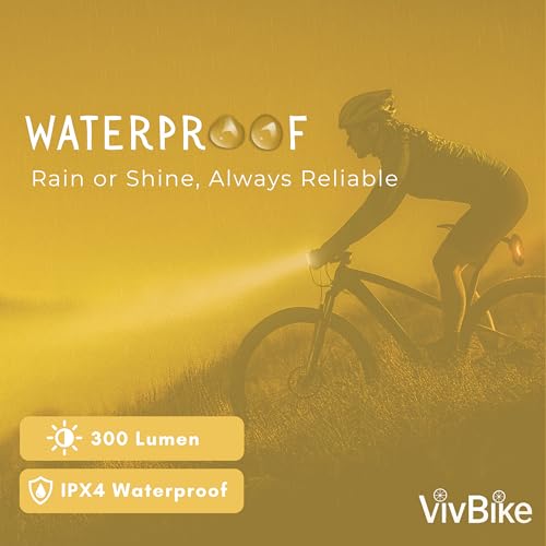 VivBike Rechargeable Bicycle Lights Bright LED Headlight and Taillight, USB Rechargeable, Waterproof, Easy Mount | A HerTime2 Brand