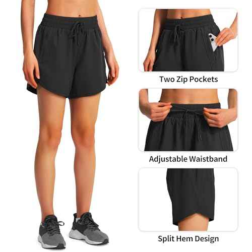 Ksmien Women's 5" Athletic Running Shorts Quick Dry Lightweight Workout Gym Shorts with Zipper Pockets UPF 50+