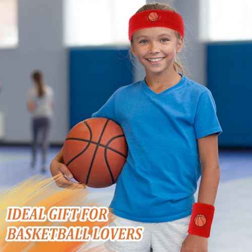 6 Pcs Sweatband Set, Including 4 Moisture Wicking Athletic Wristband and 2 Headbands Wrist Sweatband Sports Terry Cloth Sweat Absorbing Head Band for Workout for Kids Teens