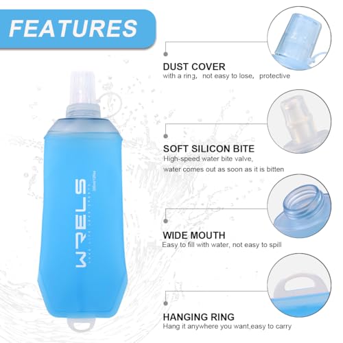 200ml/350ml/500ml Collapsible Soft Flask,BPA Free Folding Soft Water Bottle with Hanging Ring,Lightweight TPU Hydration Flask for Running Marathon Cycling Hiking(350ml-2 Packs)