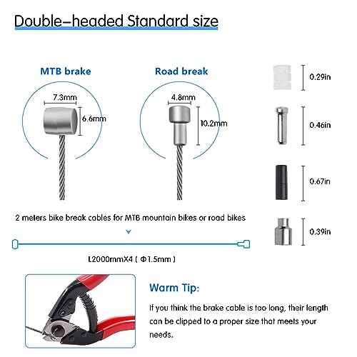 4PCS Universal Bike Brake Cable,Replaceable Brake Inner Wire Cable, Include Free Cable Cap End Crimps O-Rings Accessories, Professional Bicycle Brake Line For Mountain Bikes MTB or Road Bikes, 2M Long