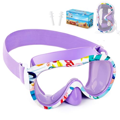 Kids Swim Goggles with Nose Cover, 180¡Æ Panoramic Snorkel Mask with Anti-Fog & Anti-Leak Design, Comfort Fabric Strap UV Protection Lens for Boys Girls Ages 3-15