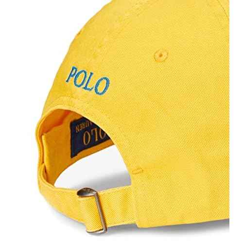 POLO RALPH LAUREN Hat Chino Sports Cap Adjustable Ball Cap with Blue Embroidered Polo Pony Yellow Fin