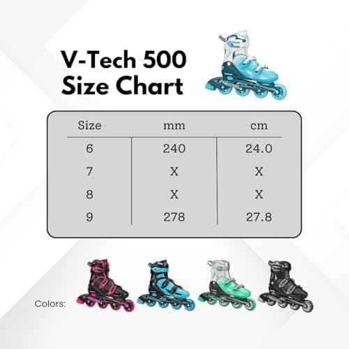 Roller Derby V-Tech 500 Adjustable Performance Inline Skates for Men, Women, Kids, Teens