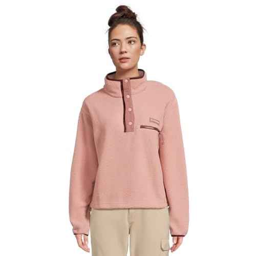 Columbia, Womens, Helvetia¢â II Cropped Half Snap Fleece, Eraser Pink/Fig/Rich Wine, Large