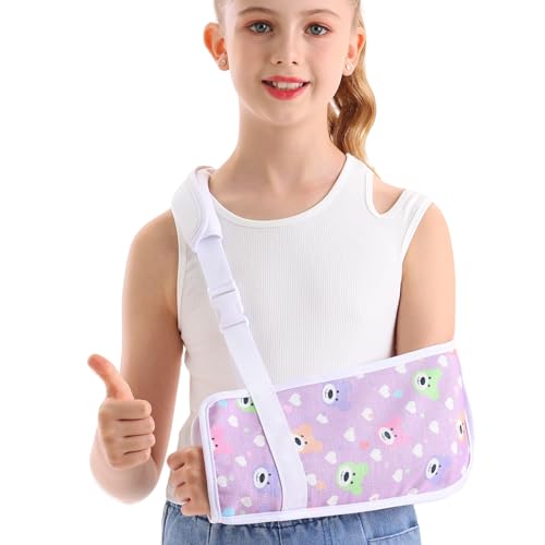 Kids Arm Sling for Broken Arm Torn Rotator Cuff Shoulder Elbow Wrist injury Printed Pediatric Child Toddler Brace Support for Children Girls with Lovely Bear (Small)