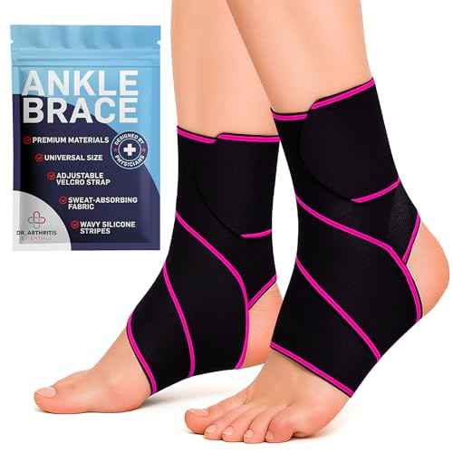 Dr. Arthritis Essentials Ankle Brace Support, Stabilizing Wrap for Sprains, Tendonitis, Achilles Injuries, Running, Basketball, Fits Left & Right Foot (Pink 2 Pack)