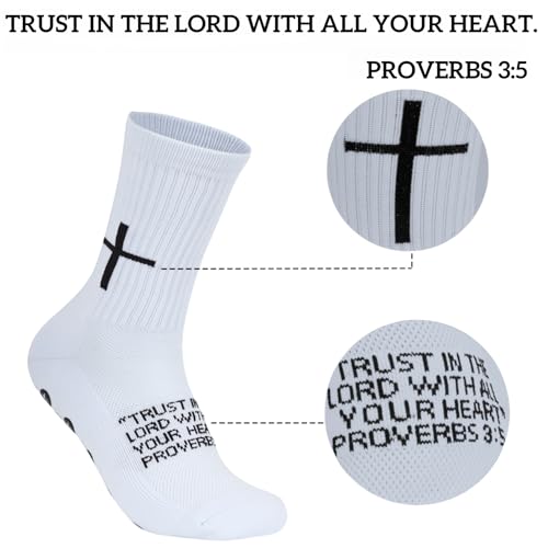 3 Pairs Cross Grip Soccer Socks for US 6-13 - Anti-Slip Christian Socks with Bible Verse