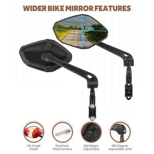 Bike Mirror Handlebar Mount, HD Wide Rear View Bicycle Mirrors for Handlebars with Scratch Resistant Glass, 360¡ÆAdjustable Bike Rear View Mirror for Scooter, Motorcycle, Bikes (HD Lens: Left)