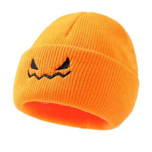 Halloween Pumpkin Knitted Beanie Hat Winter Thick Warm Soft Cute Hat for Halloween Orange