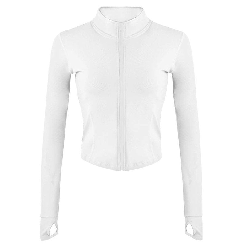 Lviefent Womens Lightweight Full Zip Running Track Jacket Workout Slim Fit Yoga Sportwear with Thumb Holes (White, Small)