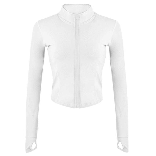 Lviefent Womens Lightweight Full Zip Running Track Jacket Workout Slim Fit Yoga Sportwear with Thumb Holes (White, Small)