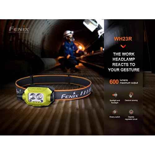 Fenix WH23R 600 Lumen USB Rechargeable Gesture/Motion Control spot/Flood headlamp with EdisonBright Accessory case Bundle