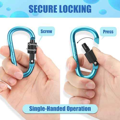 Cridoz Locking Carabiner D Ring Clips with Flat Key Ring