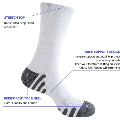 JOYN?E 8 Pairs Mens Crew Athletic Work Long Socks Calf Cushioned Socks for Sports Running Workout Gym