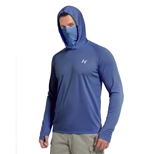 isnowood Sun Shirt UPF 50+ Men's Fishing Long Sleeve Hooded Rash Guard Hiking Swimming Running UV Protection Hoodie