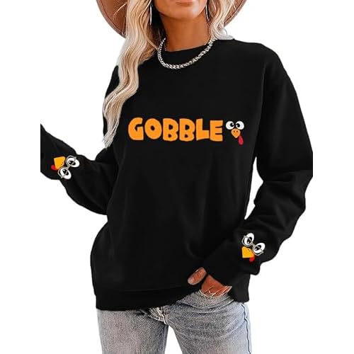 Women¡¯s Thanksgiving Sweatshirt Gobble Gobble Turkey Graphic Pullover Casual Fall Autumn Gobble Theme Top
