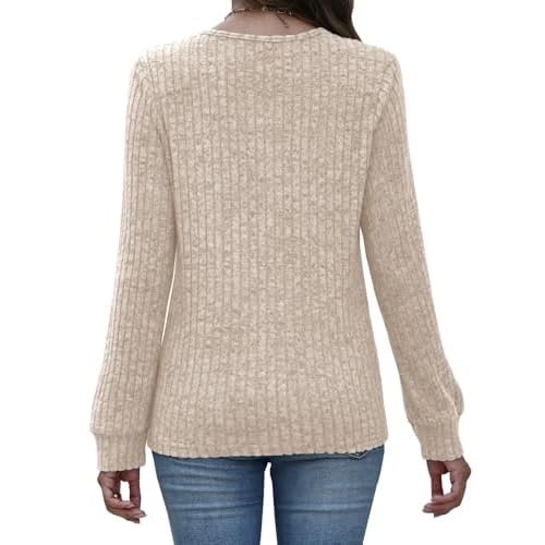 MixShe Womens Henley Sweaters 2025 Fall Winter Ribbed Knit V Neck Button Pullover Long Sleeve Tops
