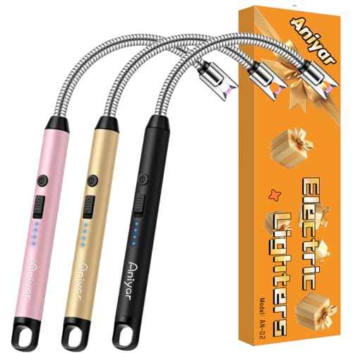 Christmas Stocking Stuffers - 3 Pack Electric Lighter with 360¡Æ Flexible Neck & LED Display, Birthday Gifts for Women Mom Men Wife, Rechargeable USB Arc Long Candle Lighters for Candle Camping BBQ