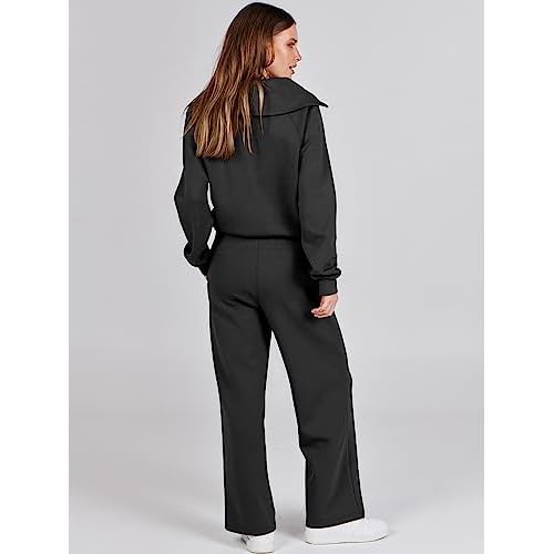 ANRABESS Women 2 Piece Outfits 2025 Fall Fashion Airport Wide Leg Pants Lounge Set Leisure Travel Vacation Clothes Sweatsuits