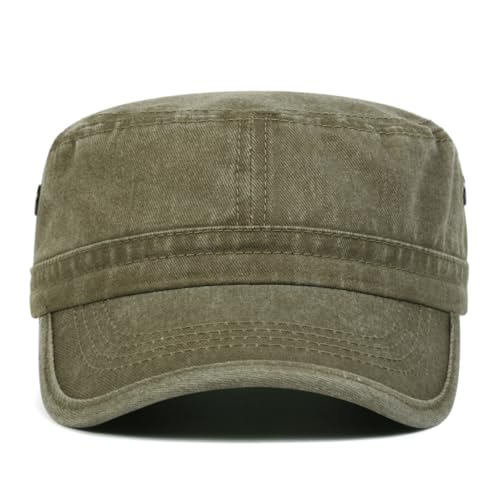 Malaxlx Military Cadet Army Cap for Men Women ? Washed Cotton Vintage Adjustable Flat Top Hat