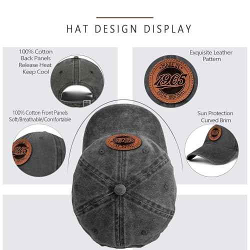 60th Birthday Gifts for Men Women 60 Year Old Gifts 1965 Birthday Vintage Hat 100% Cotton Baseball Cap