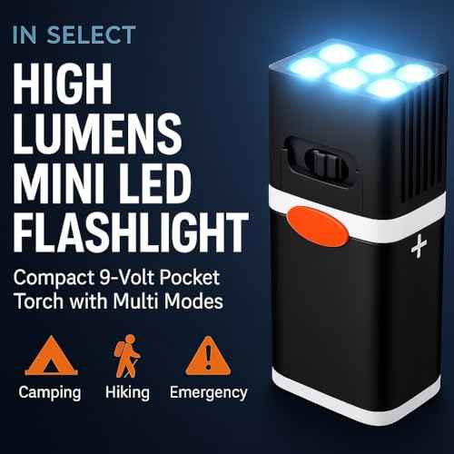 IN SELECT 9 Volt Small Pocket Led Mini Flashlight -High Lumens Compact Portable Emergency Light Multi Mode Handheld Flashlight Light for Camping Hiking and Outdoor Use (2Pack,Battery not Included)