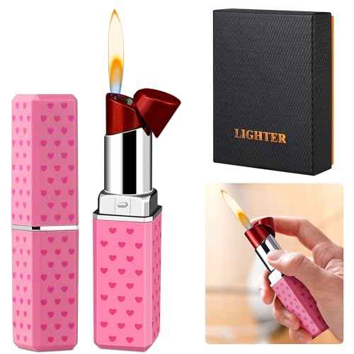 Cute Lipstick Lighter Soft Flame Refillable Butane Lighter, Adjustable Pocket Lighter Delicate Gift for Girls Women Girlfriend on Birthday,Anniversary Red(Without Butane)