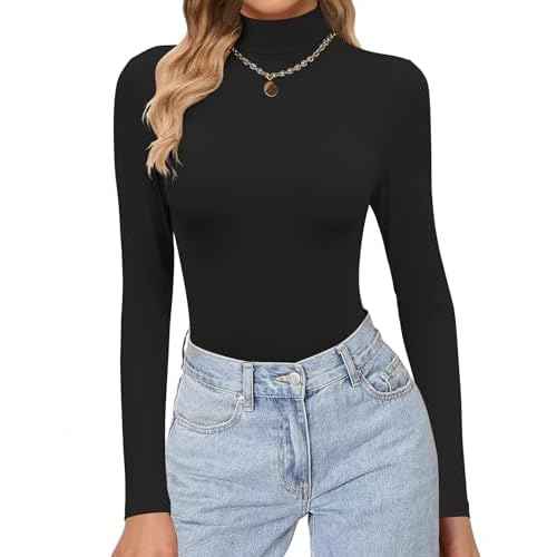 Ekouaer Women's Turtleneck Shirts Long Sleeve Soft Lightweight Fitted Mock Thermal Base Layer Tops