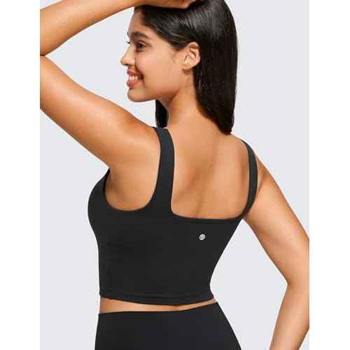 CRZ YOGA Womens Butterluxe Square Neck Longline Sports Bra - Workout Crop Tank Tops Padded Yoga Camisole with Built in Pads