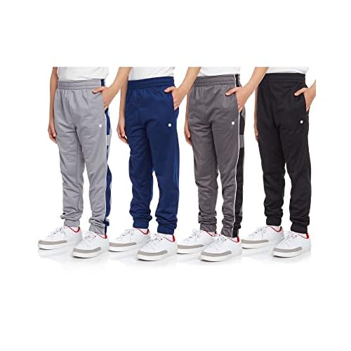 RBX Boys Sweatpants - 4 Pack Active Performance Tricot Boys Joggers with Elastic Waistband - Athletic Pants for Kids (4-20)