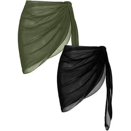 Ekouaer 2 Pcs Sarong Coverups for Women Beach Wrap Skirt Chiffon Swimsuit Coverup for Swimwear S-XXL