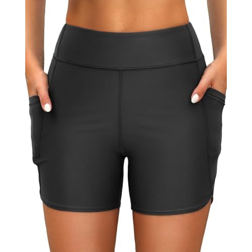 Daci Women High Waisted Swim Shorts - 5"/7" Bathing Suit Short with Pockets Liner Tummy Control Swimsuit Bottom Boy Shorts