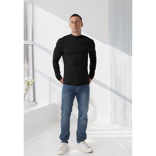 Askdeer Men's T-Shirts Cotton Mock Turtleneck Long Sleeve Shirts Lightweight Thermal Pullover Sweaters