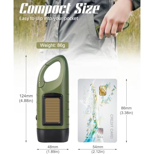 SEANCHEER Hand Crank Solar Powered Flashlights,Compact Emergency LED Flashlight Handheld Survival Flashlight,Quick Snap Carbiner Dynamo Flashlight for Outdoor,Sports,Hiking-4 Packs