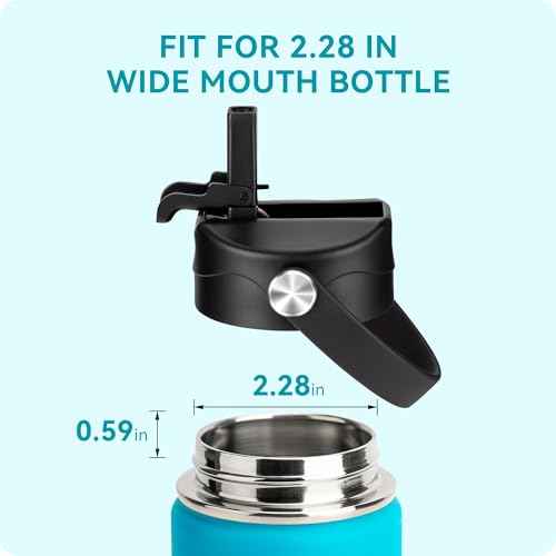 Replacement Straw Lid for Hydro Flask Wide Mouth Water Bottle - Compatible with 12 16 18 20 32 40 64 oz, Flip Top Cap with Flexible Handle, Sport Accessories for HydroFlask Wide Mouth