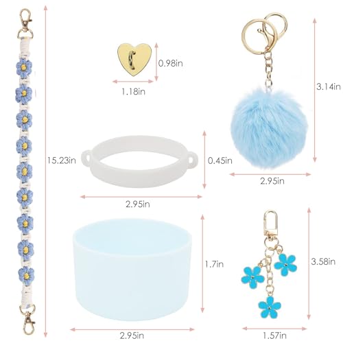6Pcs Cup Accessories Set for Owala Water Bottle 24oz, 1Pcs Water Bottle Handle Strap, 1Pcs Siliocne Cup Boot, 3Pcs Charms for Owala Kids, Owala Coffee Tumbler, Owala FreeSip-Blue