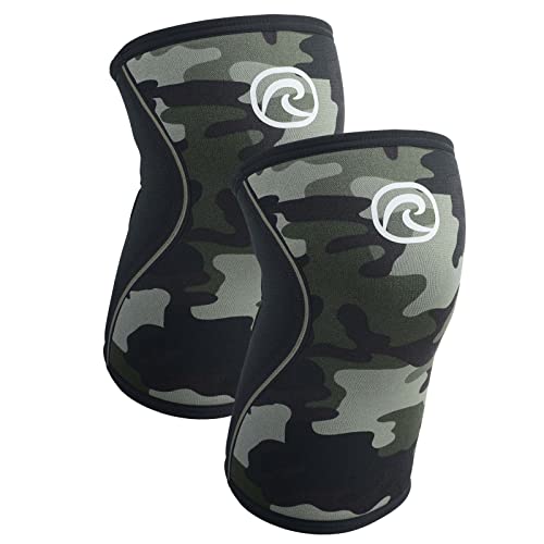 Rehband 5mm knee sleeve support for Cross Fit & heavy training, compression neoprene knee sleeve, feel stronger + more secure while workout, Colour:Camo - 1 Pair, Size:S