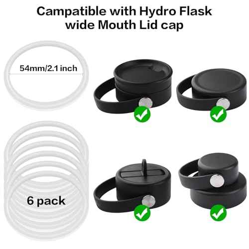 Joshey Gasket Replacement for Hydro Flask Wide Mouth Lid Cap - 6 Pack Rubber Seal O-Ring | Leak-Proof Gasket Seal Replacement Parts
